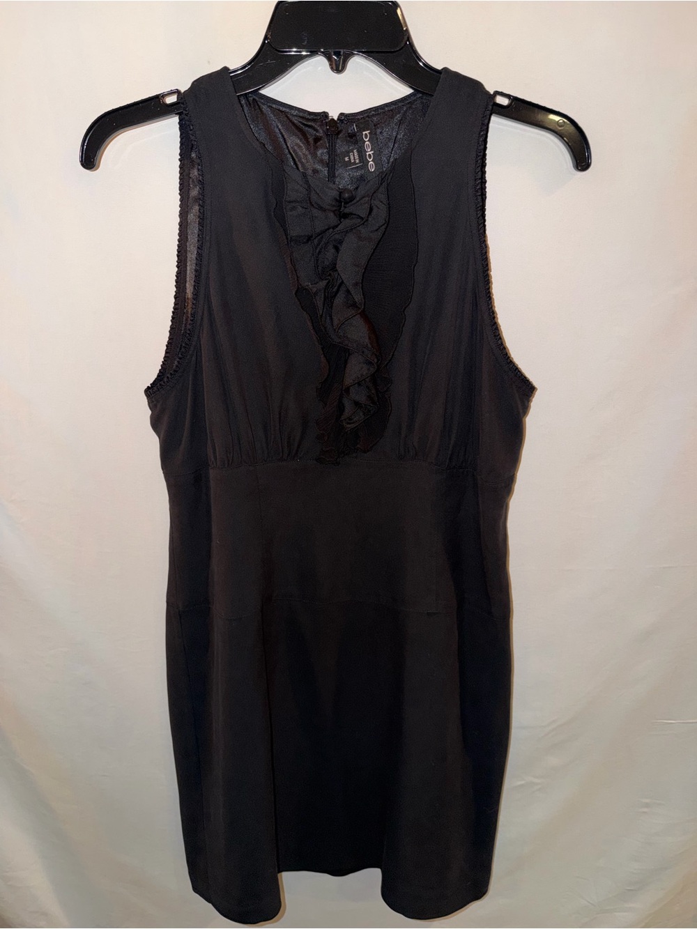 bebe Black Sleeveless Ruffle Front Dress